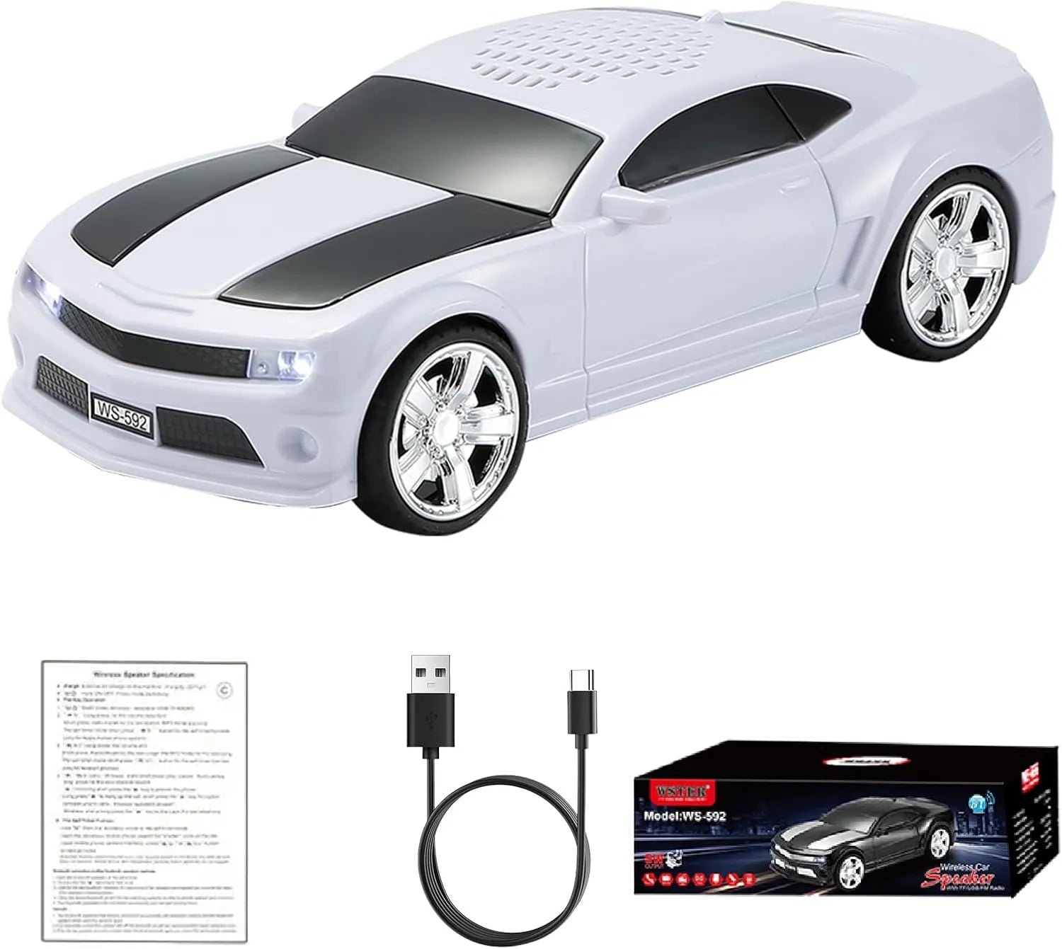 WS - 592 Supercar Design Bluetooth Replica Speaker – Portable Car Model Wireless Speaker with TWS Stereo, FM Radio, LED Party Lights, USB/TF Playback, Hands - Free Calling, Microphone - WSTER