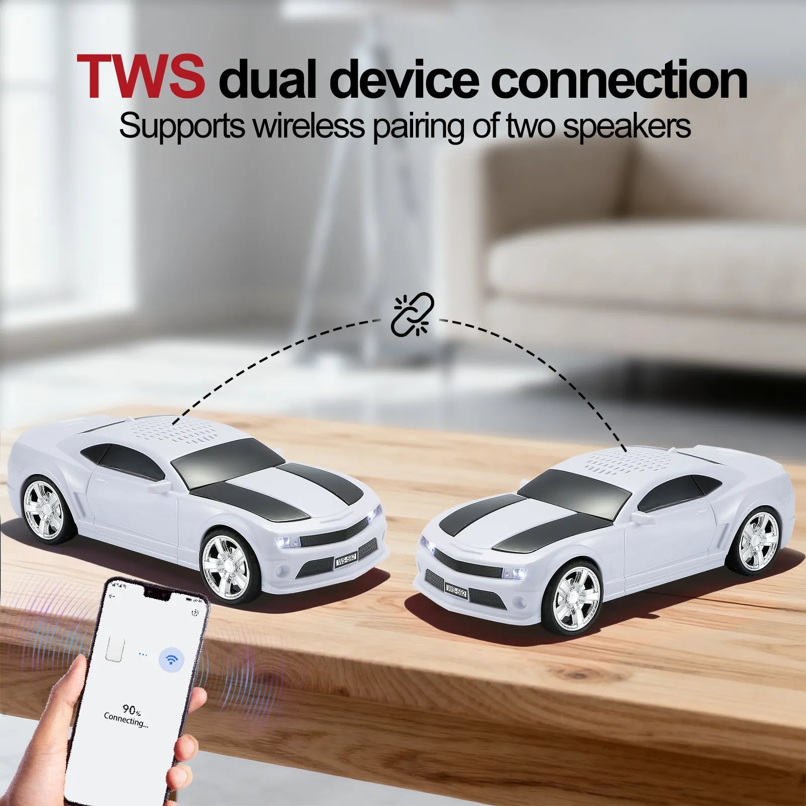 WS - 592 Supercar Design Bluetooth Replica Speaker – Portable Car Model Wireless Speaker with TWS Stereo, FM Radio, LED Party Lights, USB/TF Playback, Hands - Free Calling, Microphone - WSTER