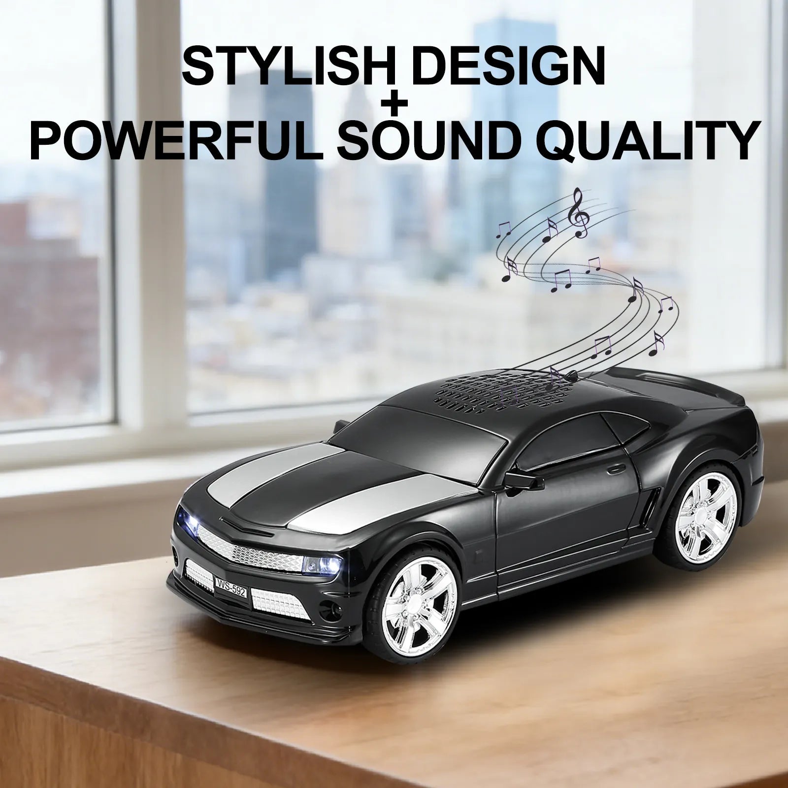 WS - 592 Supercar Design Bluetooth Replica Speaker – Portable Car Model Wireless Speaker with TWS Stereo, FM Radio, LED Party Lights, USB/TF Playback, Hands - Free Calling, Microphone - WSTER