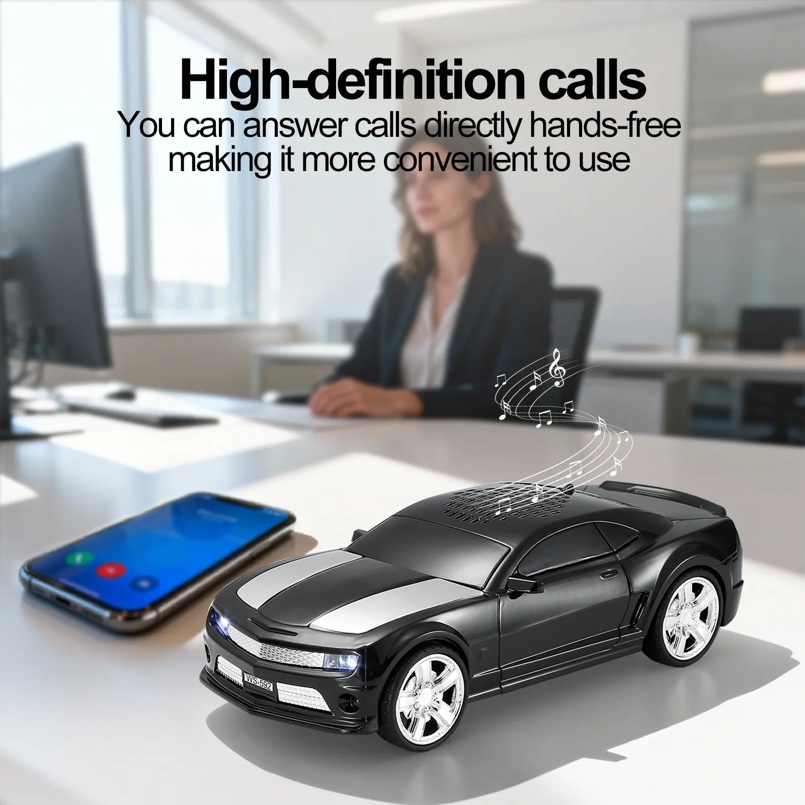 WS - 592 Supercar Design Bluetooth Replica Speaker – Portable Car Model Wireless Speaker with TWS Stereo, FM Radio, LED Party Lights, USB/TF Playback, Hands - Free Calling, Microphone - WSTER