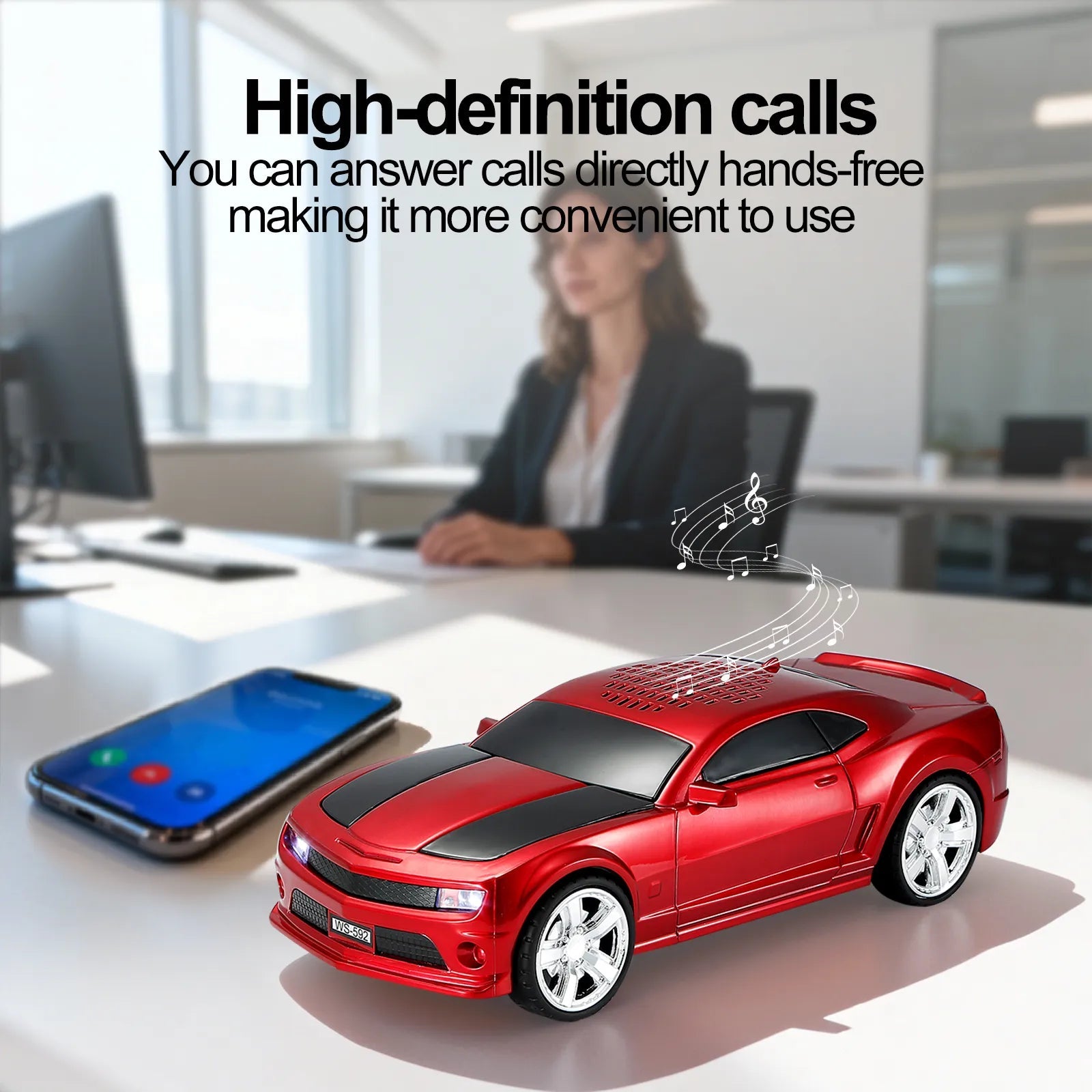 WS - 592 Supercar Design Bluetooth Replica Speaker – Portable Car Model Wireless Speaker with TWS Stereo, FM Radio, LED Party Lights, USB/TF Playback, Hands - Free Calling, Microphone - WSTER