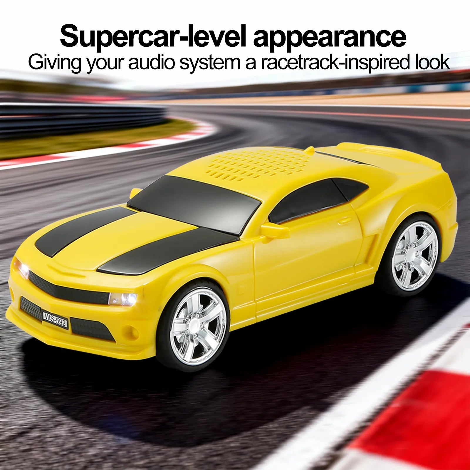 WS - 592 Supercar Design Bluetooth Replica Speaker – Portable Car Model Wireless Speaker with TWS Stereo, FM Radio, LED Party Lights, USB/TF Playback, Hands - Free Calling, Microphone - WSTER