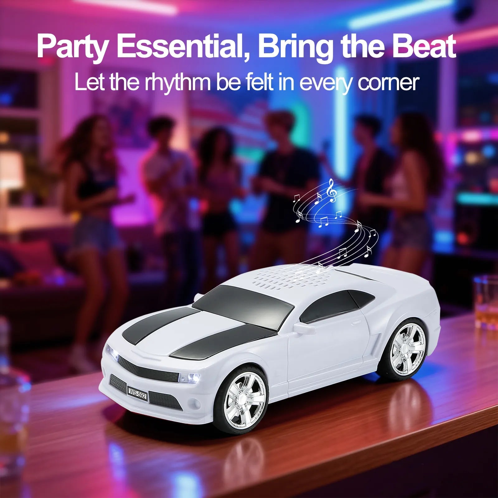 WS - 592 Supercar Design Bluetooth Replica Speaker – Portable Car Model Wireless Speaker with TWS Stereo, FM Radio, LED Party Lights, USB/TF Playback, Hands - Free Calling, Microphone - WSTER