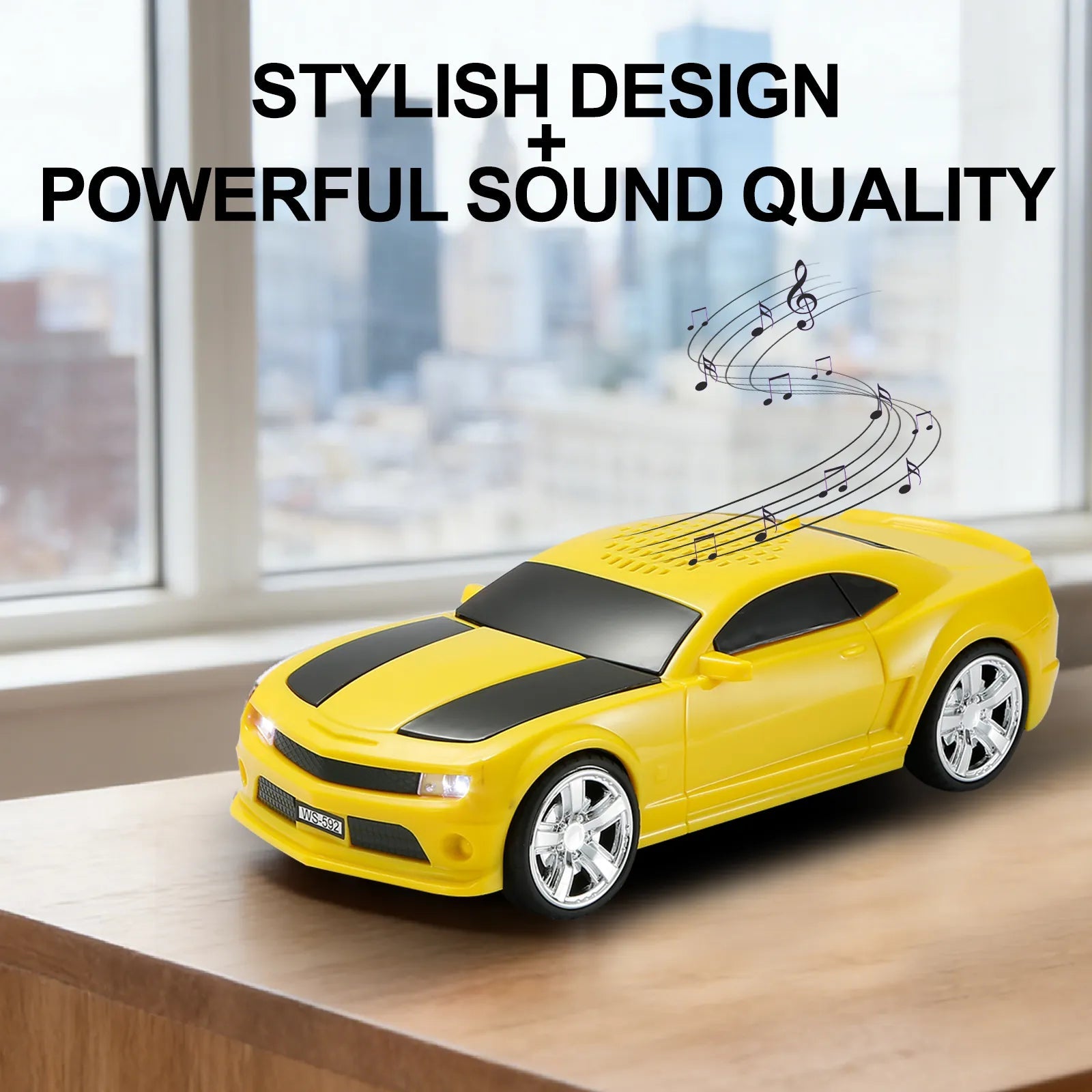 WS - 592 Supercar Design Bluetooth Replica Speaker – Portable Car Model Wireless Speaker with TWS Stereo, FM Radio, LED Party Lights, USB/TF Playback, Hands - Free Calling, Microphone - WSTER