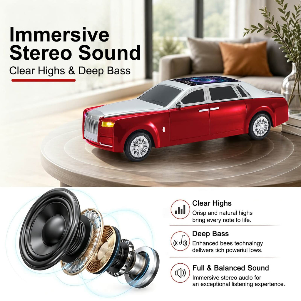 WS - 610 Luxury Sedan Replica Bluetooth Speaker – LED Starry Sky Screen Display, HD Sound, TWS Stereo,FM Radio, USB/TF Playback, Built - in Microphone, Portable Wireless Gift for Car Enthusiasts - WSTER