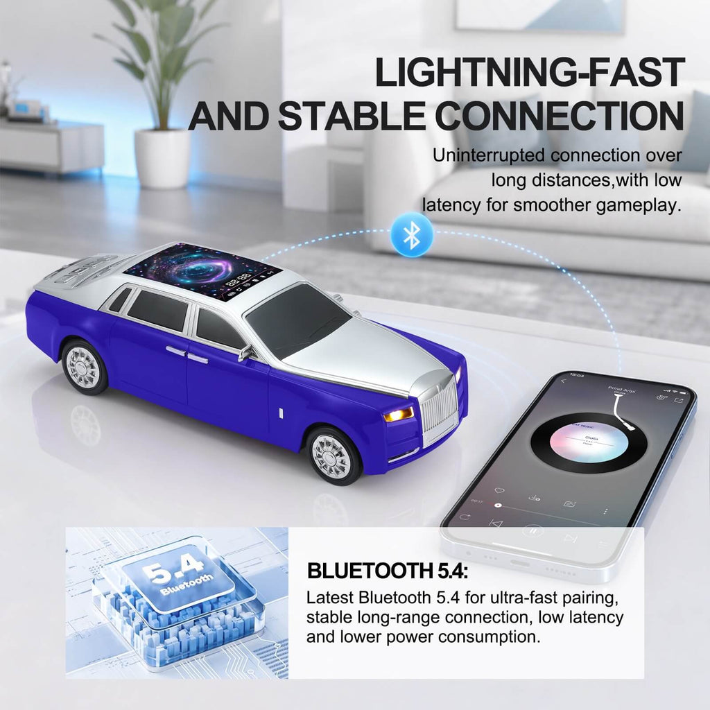 WS - 610 Luxury Sedan Replica Bluetooth Speaker – LED Starry Sky Screen Display, HD Sound, TWS Stereo,FM Radio, USB/TF Playback, Built - in Microphone, Portable Wireless Gift for Car Enthusiasts - WSTER