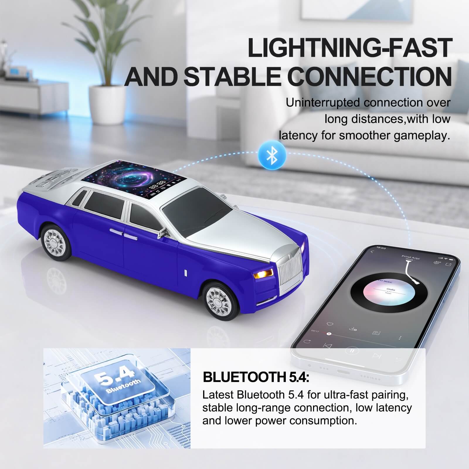 WS - 610 Luxury Sedan Replica Bluetooth Speaker – LED Starry Sky Screen Display, HD Sound, TWS Stereo,FM Radio, USB/TF Playback, Built - in Microphone, Portable Wireless Gift for Car Enthusiasts - WSTER