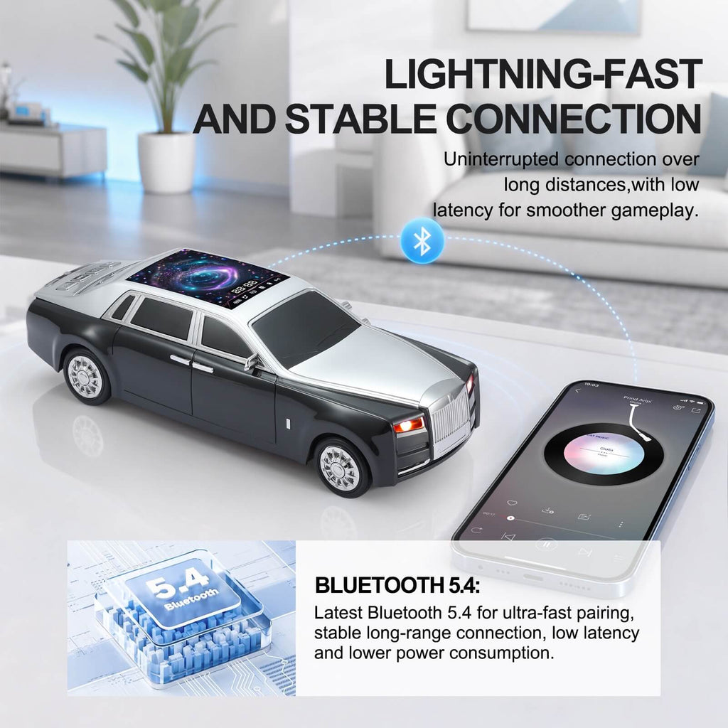 WS - 610 Luxury Sedan Replica Bluetooth Speaker – LED Starry Sky Screen Display, HD Sound, TWS Stereo,FM Radio, USB/TF Playback, Built - in Microphone, Portable Wireless Gift for Car Enthusiasts - WSTER