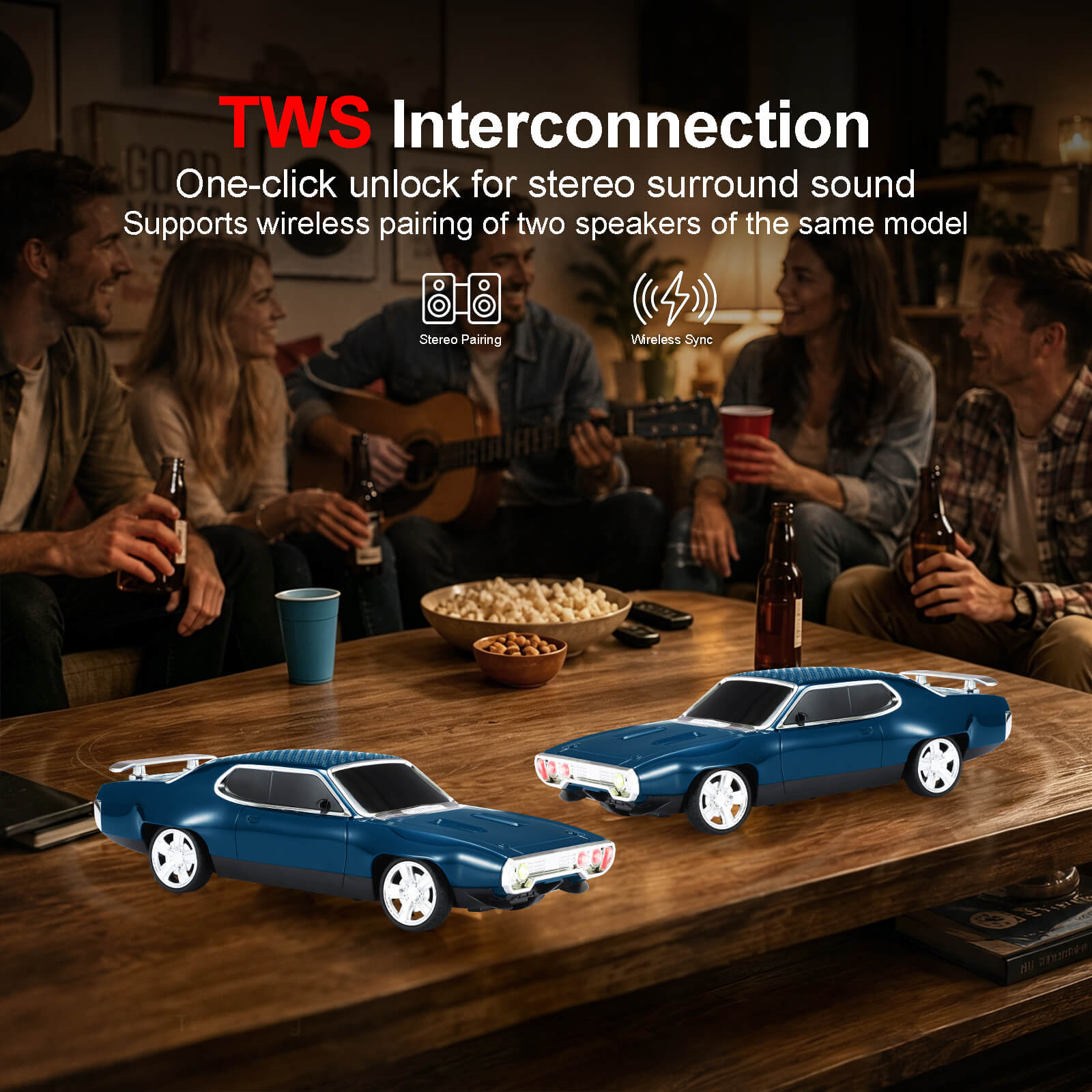 WS - 620 Classic Muscle Car Bluetooth Replica Speaker – Portable Wireless with HD Sound, TWS Stereo Pairing, LED Party Light, USB/TF/FM Support, Built - in Mic, Home Audio Cars Speaker Gift - WSTER