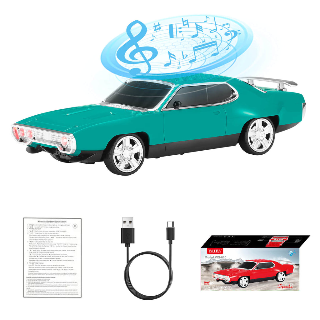 WS - 620 Classic Muscle Car Bluetooth Replica Speaker – Portable Wireless with HD Sound, TWS Stereo Pairing, LED Party Light, USB/TF/FM Support, Built - in Mic, Home Audio Cars Speaker Gift - WSTER