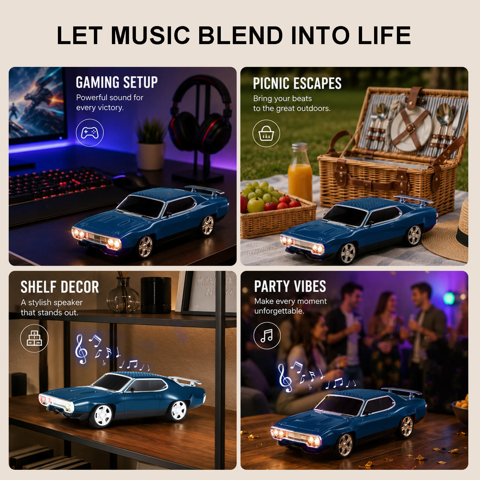 WS - 620 Classic Muscle Car Bluetooth Replica Speaker – Portable Wireless with HD Sound, TWS Stereo Pairing, LED Party Light, USB/TF/FM Support, Built - in Mic, Home Audio Cars Speaker Gift - WSTER