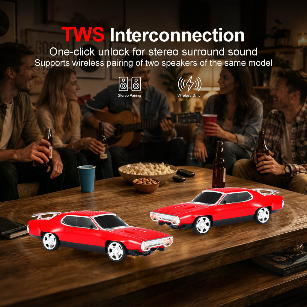 WS - 620 Classic Muscle Car Bluetooth Replica Speaker – Portable Wireless with HD Sound, TWS Stereo Pairing, LED Party Light, USB/TF/FM Support, Built - in Mic, Home Audio Cars Speaker Gift - WSTER