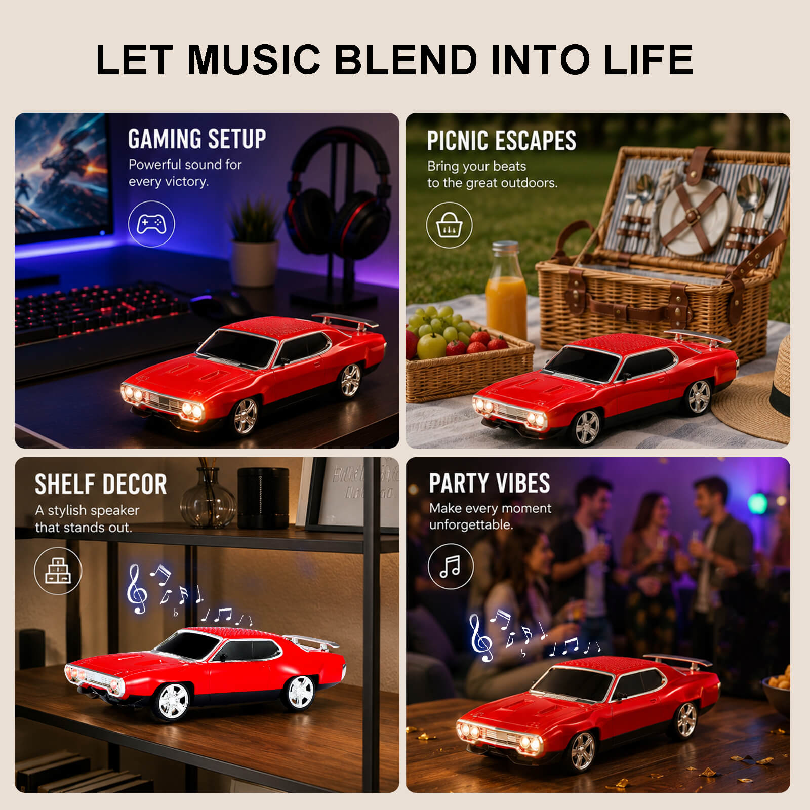 WS - 620 Classic Muscle Car Bluetooth Replica Speaker – Portable Wireless with HD Sound, TWS Stereo Pairing, LED Party Light, USB/TF/FM Support, Built - in Mic, Home Audio Cars Speaker Gift - WSTER
