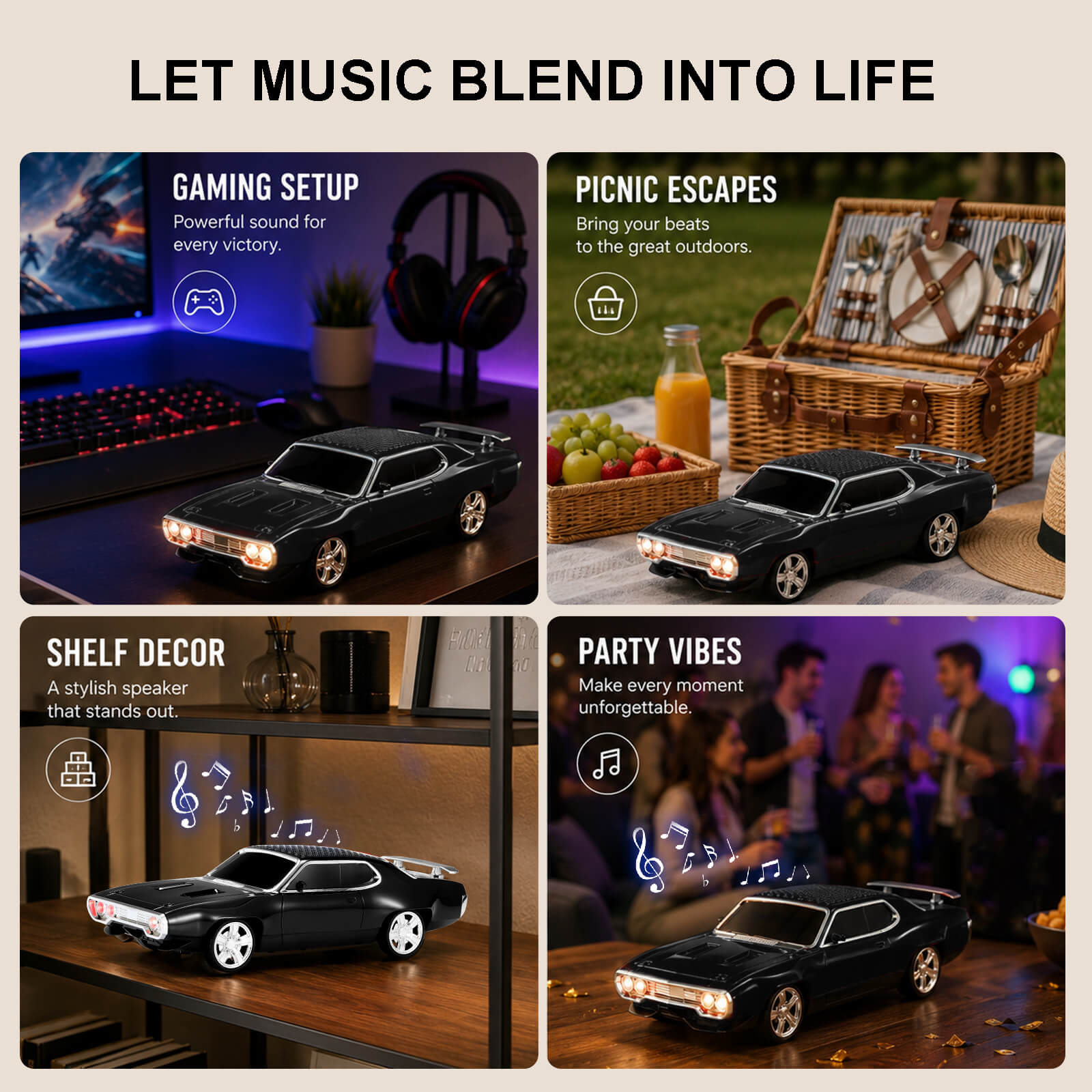 WS - 620 Classic Muscle Car Bluetooth Replica Speaker – Portable Wireless with HD Sound, TWS Stereo Pairing, LED Party Light, USB/TF/FM Support, Built - in Mic, Home Audio Cars Speaker Gift - WSTER