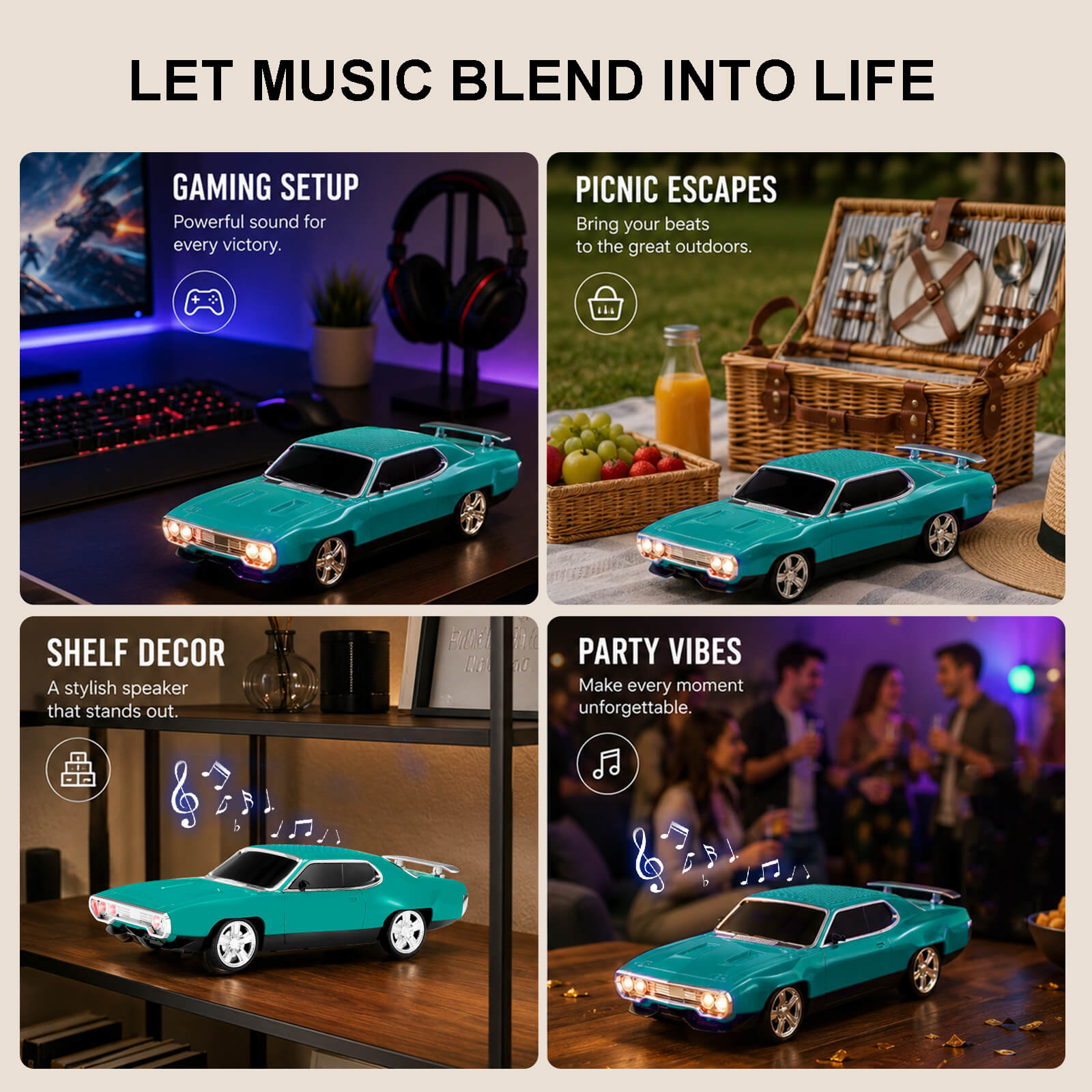 WS - 620 Classic Muscle Car Bluetooth Replica Speaker – Portable Wireless with HD Sound, TWS Stereo Pairing, LED Party Light, USB/TF/FM Support, Built - in Mic, Home Audio Cars Speaker Gift - WSTER