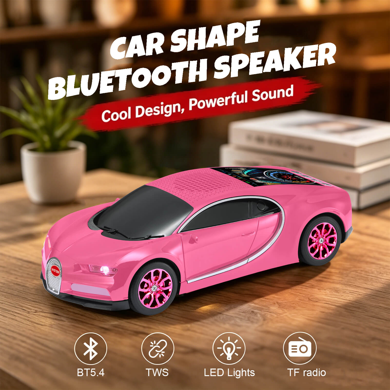 WS - 660 Hypercar Replica Bluetooth Speaker with LED Starry - Sky Display, Portable with HD Sound, LED Party Light, TWS Pairing, FM/USB/TF Playback, Built - in Mic, Best Idea for Hypercar Lovers - WSTER