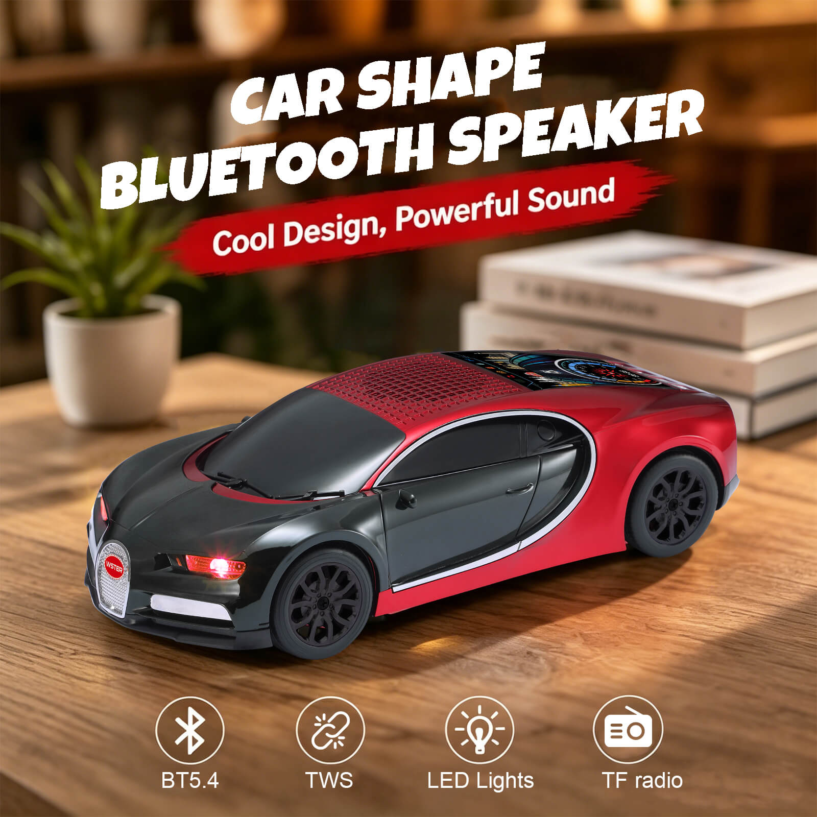 WS - 660 Hypercar Replica Bluetooth Speaker with LED Starry - Sky Display, Portable with HD Sound, LED Party Light, TWS Pairing, FM/USB/TF Playback, Built - in Mic, Best Idea for Hypercar Lovers - WSTER