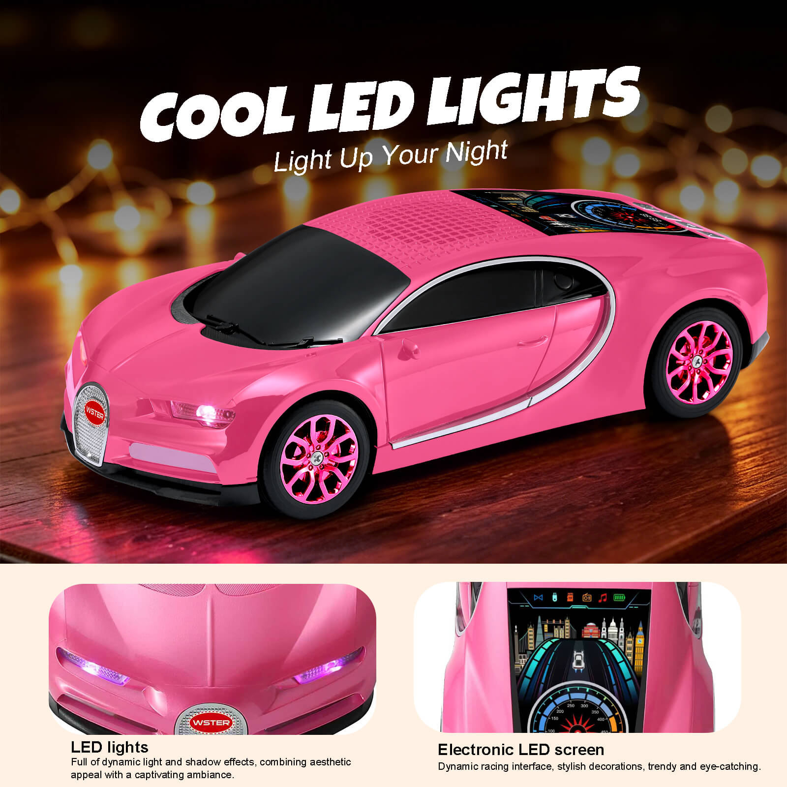 WS - 660 Hypercar Replica Bluetooth Speaker with LED Starry - Sky Display, Portable with HD Sound, LED Party Light, TWS Pairing, FM/USB/TF Playback, Built - in Mic, Best Idea for Hypercar Lovers - WSTER