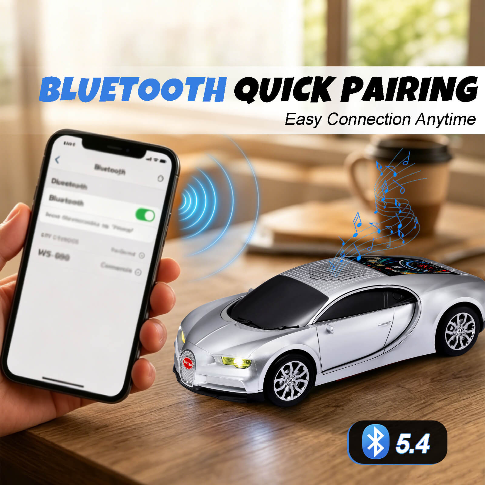 WS - 660 Hypercar Replica Bluetooth Speaker with LED Starry - Sky Display, Portable with HD Sound, LED Party Light, TWS Pairing, FM/USB/TF Playback, Built - in Mic, Best Idea for Hypercar Lovers - WSTER