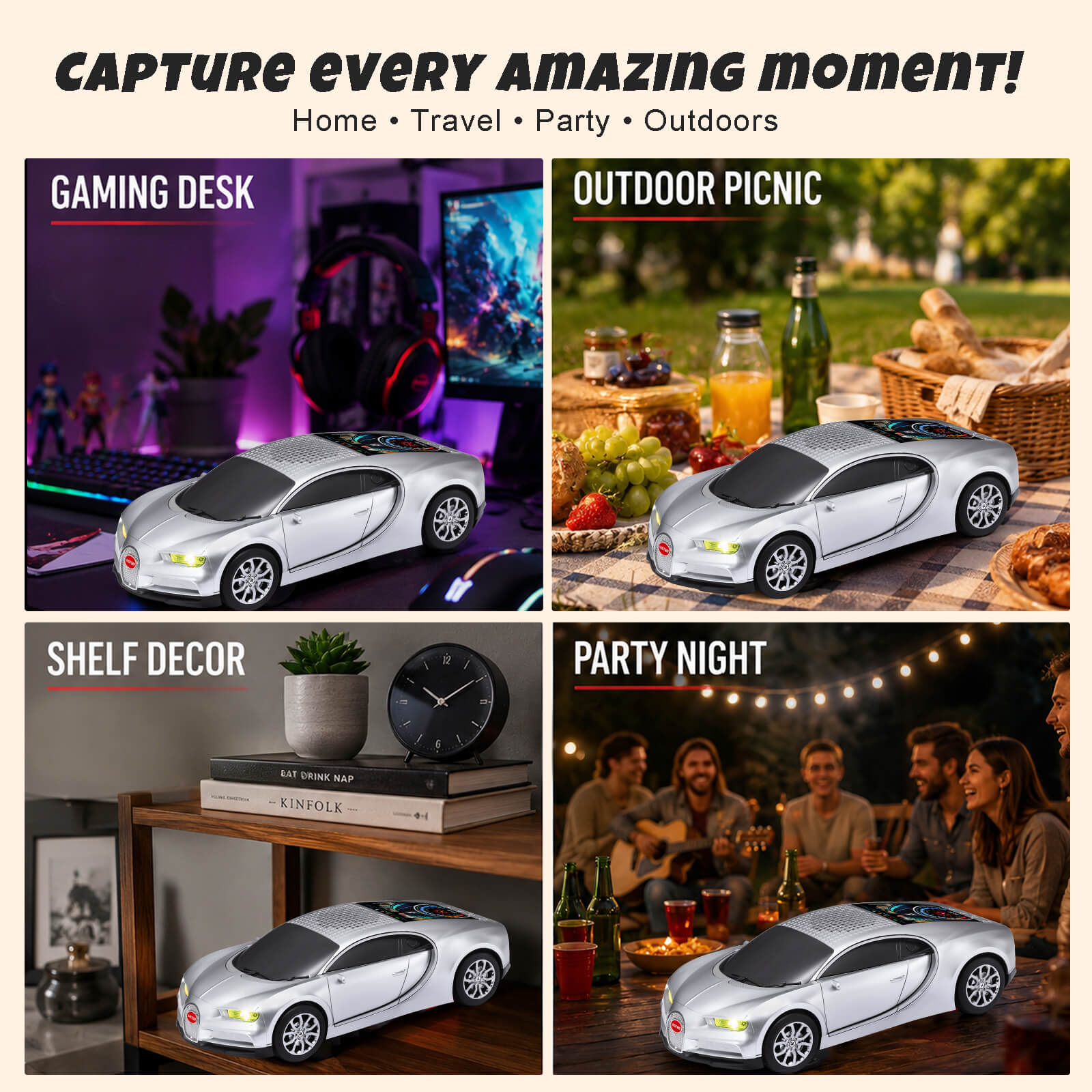 WS - 660 Hypercar Replica Bluetooth Speaker with LED Starry - Sky Display, Portable with HD Sound, LED Party Light, TWS Pairing, FM/USB/TF Playback, Built - in Mic, Best Idea for Hypercar Lovers - WSTER