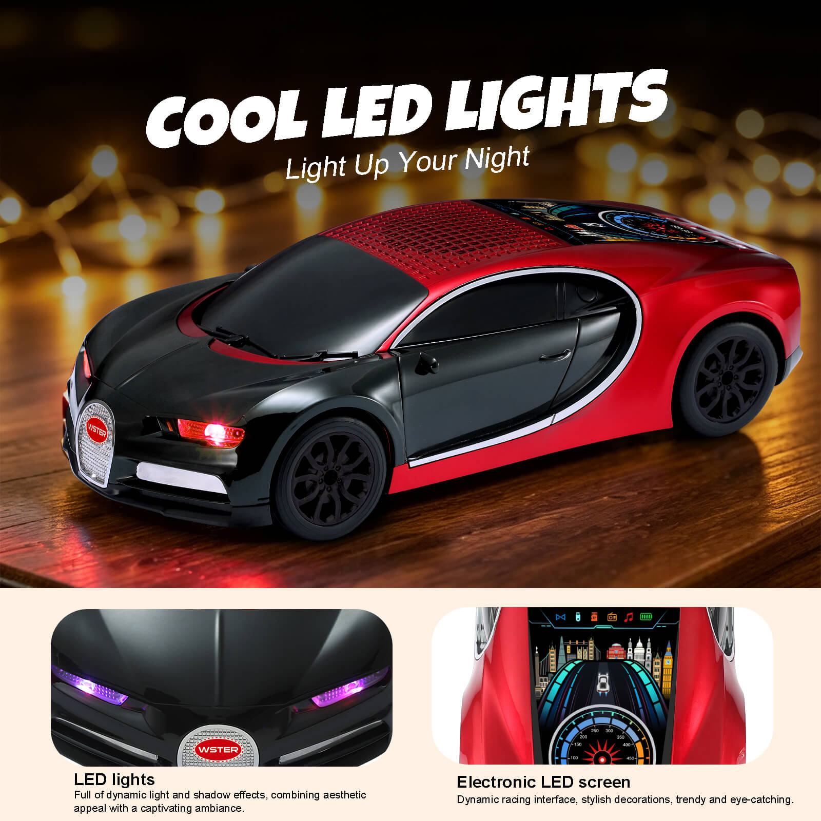 WS - 660 Hypercar Replica Bluetooth Speaker with LED Starry - Sky Display, Portable with HD Sound, LED Party Light, TWS Pairing, FM/USB/TF Playback, Built - in Mic, Best Idea for Hypercar Lovers - WSTER