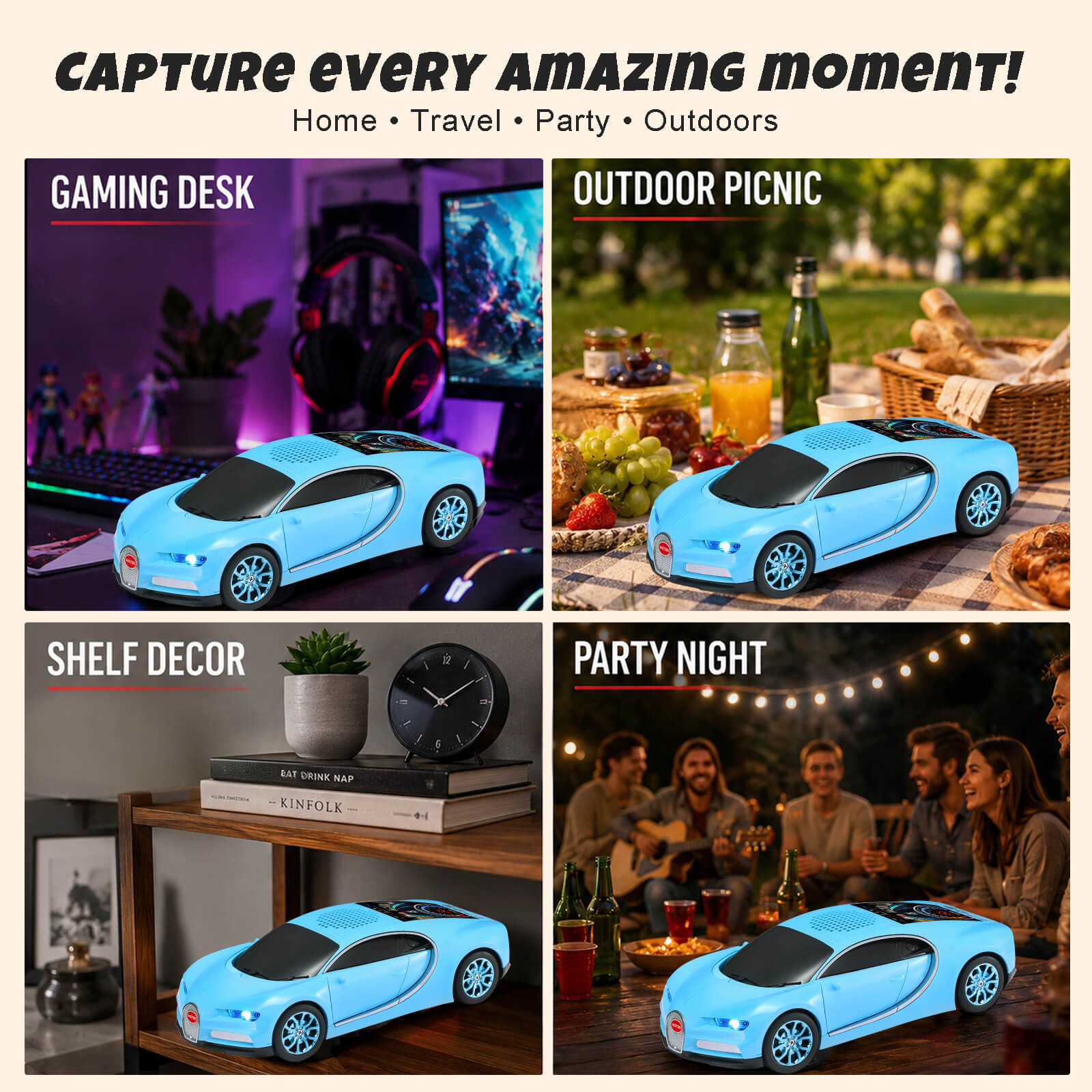 WS - 660 Hypercar Replica Bluetooth Speaker with LED Starry - Sky Display, Portable with HD Sound, LED Party Light, TWS Pairing, FM/USB/TF Playback, Built - in Mic, Best Idea for Hypercar Lovers - WSTER