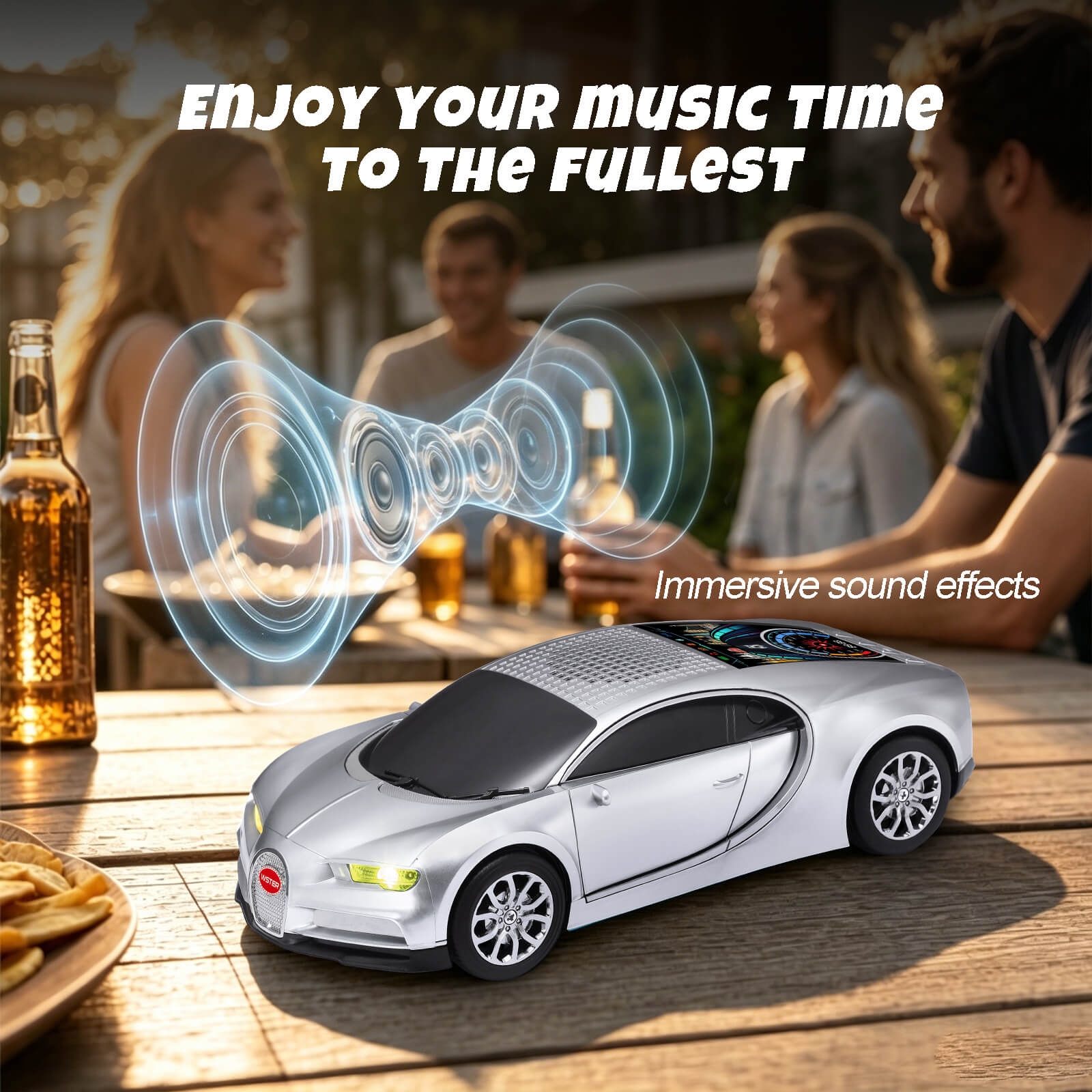 WS - 660 Hypercar Replica Bluetooth Speaker with LED Starry - Sky Display, Portable with HD Sound, LED Party Light, TWS Pairing, FM/USB/TF Playback, Built - in Mic, Best Idea for Hypercar Lovers - WSTER