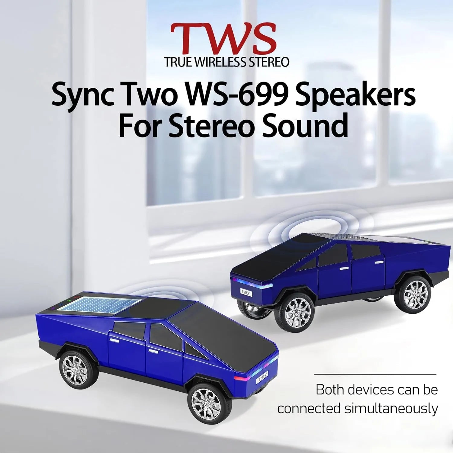 WS - 699 Solar Bluetooth Replica Speaker – Future Pickup Truck Design, HD Sound, TWS Stereo Pairing, FM Radio, LED Party Light, USB/TF Playback, Hands - Free Mic, Type - C Charging, Portable Gift - WSTER