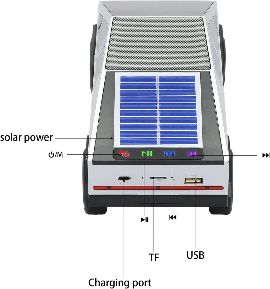 WS - 699 Solar Bluetooth Replica Speaker – Future Pickup Truck Design, HD Sound, TWS Stereo Pairing, FM Radio, LED Party Light, USB/TF Playback, Hands - Free Mic, Type - C Charging, Portable Gift - WSTER