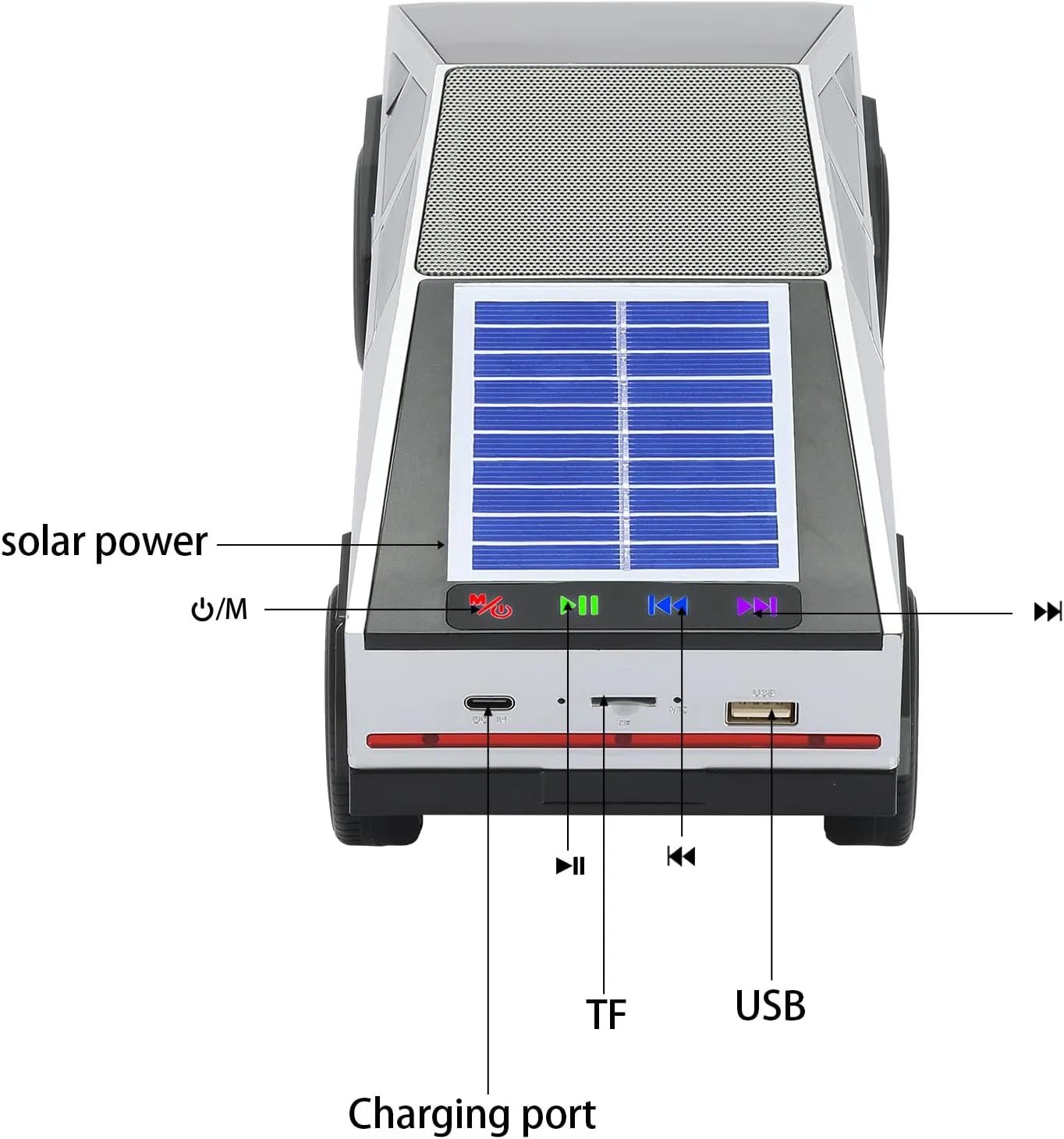 WS - 699 Solar Bluetooth Replica Speaker – Future Pickup Truck Design, HD Sound, TWS Stereo Pairing, FM Radio, LED Party Light, USB/TF Playback, Hands - Free Mic, Type - C Charging, Portable Gift - WSTER