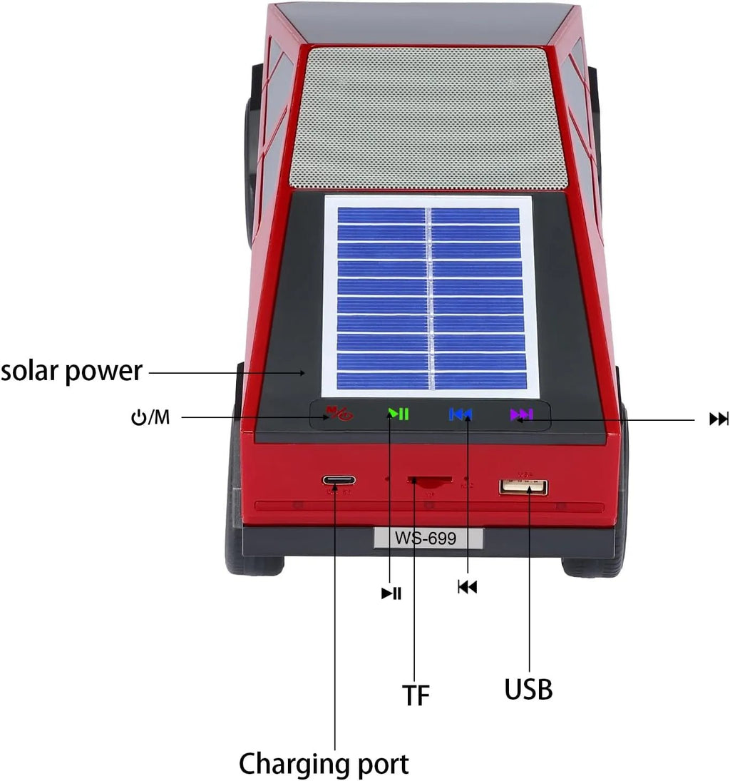 WS - 699 Solar Bluetooth Replica Speaker – Future Pickup Truck Design, HD Sound, TWS Stereo Pairing, FM Radio, LED Party Light, USB/TF Playback, Hands - Free Mic, Type - C Charging, Portable Gift - WSTER