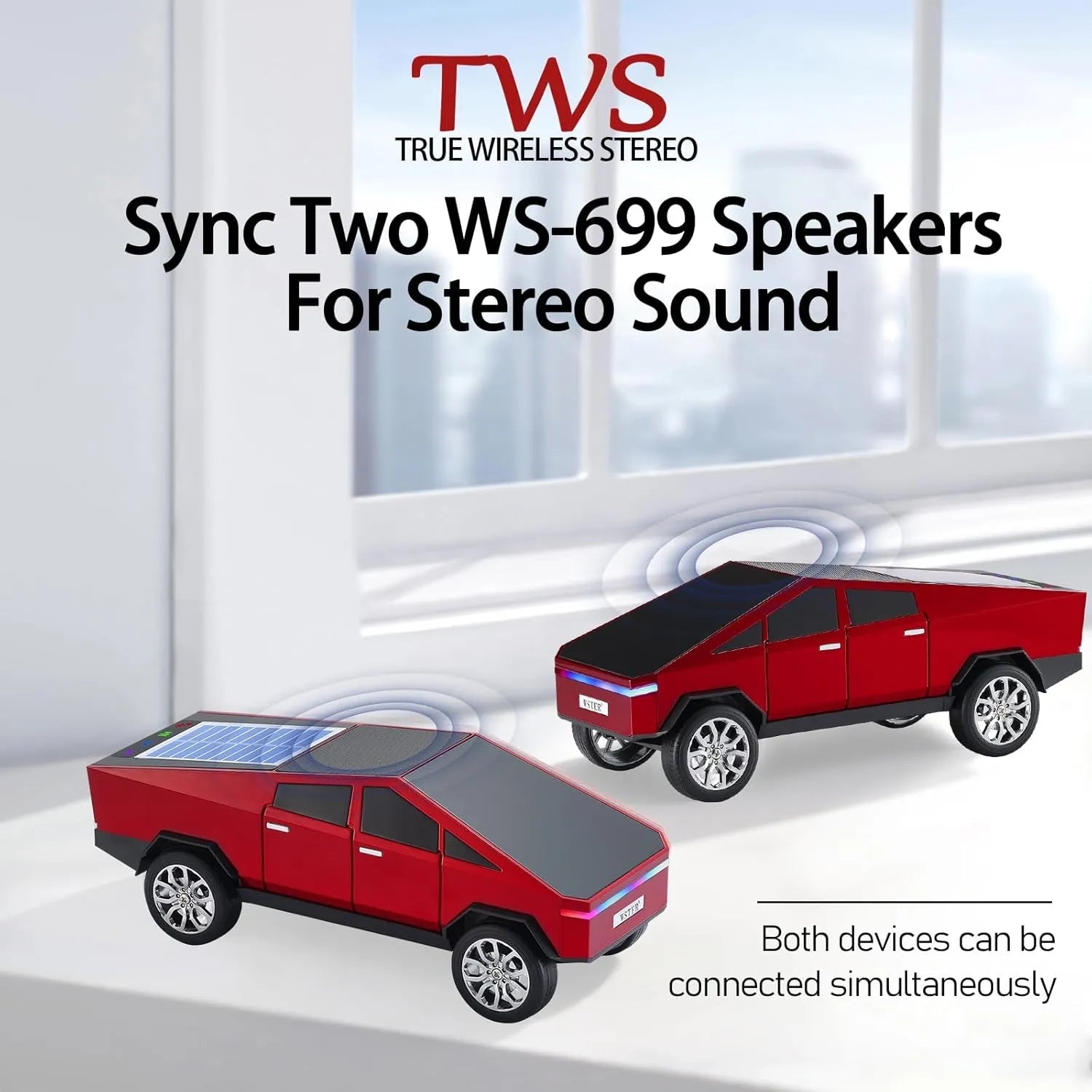 WS - 699 Solar Bluetooth Replica Speaker – Future Pickup Truck Design, HD Sound, TWS Stereo Pairing, FM Radio, LED Party Light, USB/TF Playback, Hands - Free Mic, Type - C Charging, Portable Gift - WSTER