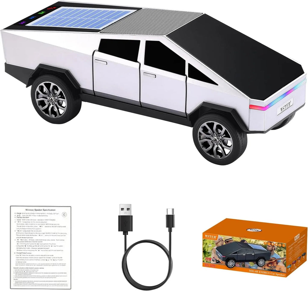 WS - 699 Solar Bluetooth Replica Speaker – Future Pickup Truck Design, HD Sound, TWS Stereo Pairing, FM Radio, LED Party Light, USB/TF Playback, Hands - Free Mic, Type - C Charging, Portable Gift - WSTER