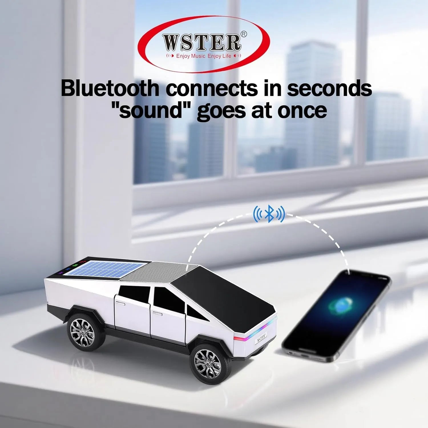WS - 699 Solar Bluetooth Replica Speaker – Future Pickup Truck Design, HD Sound, TWS Stereo Pairing, FM Radio, LED Party Light, USB/TF Playback, Hands - Free Mic, Type - C Charging, Portable Gift - WSTER