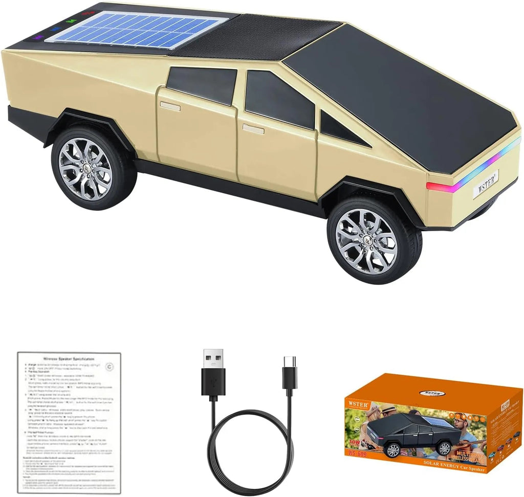WS - 699 Solar Bluetooth Replica Speaker – Future Pickup Truck Design, HD Sound, TWS Stereo Pairing, FM Radio, LED Party Light, USB/TF Playback, Hands - Free Mic, Type - C Charging, Portable Gift - WSTER
