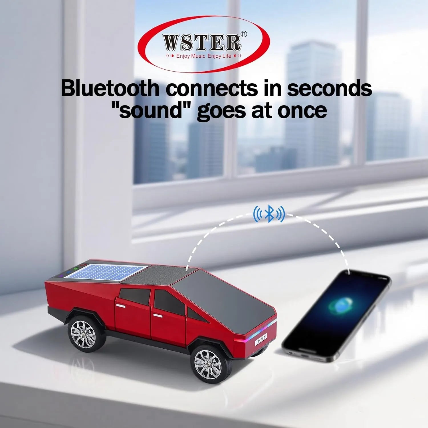 WS - 699 Solar Bluetooth Replica Speaker – Future Pickup Truck Design, HD Sound, TWS Stereo Pairing, FM Radio, LED Party Light, USB/TF Playback, Hands - Free Mic, Type - C Charging, Portable Gift - WSTER