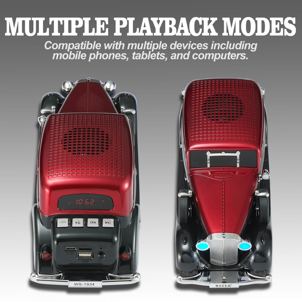 WSTER WS - 1934 Retro Classic Car Bluetooth Replica Speaker – Wireless HD Sound with FM Radio,TWS Stereo,LED Party Lights,Built - in Microphone Hands - Free Call, Surprise Portable Gift for Party Use - WSTER