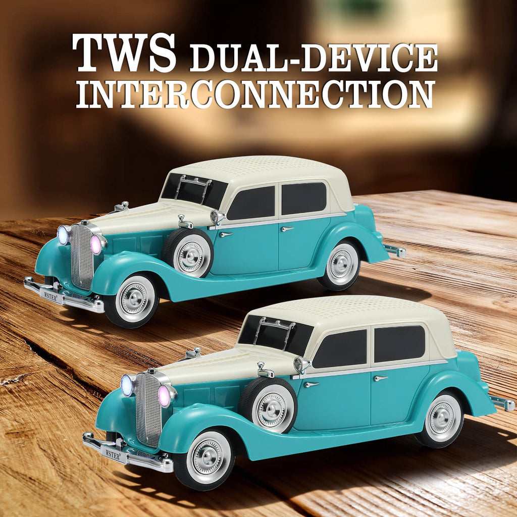 WSTER WS - 1934 Retro Classic Car Bluetooth Replica Speaker – Wireless HD Sound with FM Radio,TWS Stereo,LED Party Lights,Built - in Microphone Hands - Free Call, Surprise Portable Gift for Party Use - WSTER