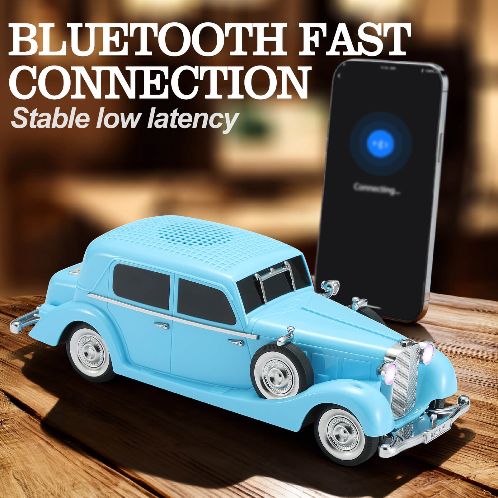 WSTER WS - 1934 Retro Classic Car Bluetooth Replica Speaker – Wireless HD Sound with FM Radio,TWS Stereo,LED Party Lights,Built - in Microphone Hands - Free Call, Surprise Portable Gift for Party Use - WSTER