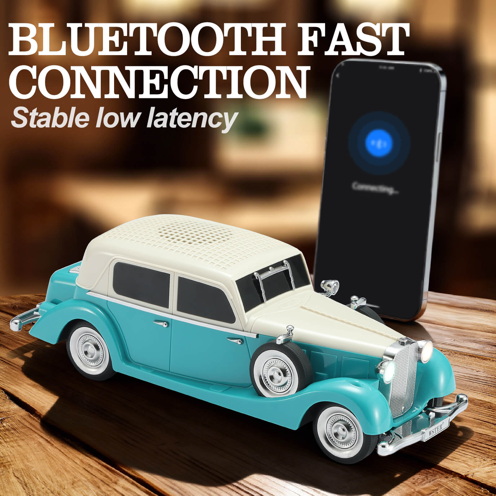 WSTER WS - 1934 Retro Classic Car Bluetooth Replica Speaker – Wireless HD Sound with FM Radio,TWS Stereo,LED Party Lights,Built - in Microphone Hands - Free Call, Surprise Portable Gift for Party Use - WSTER