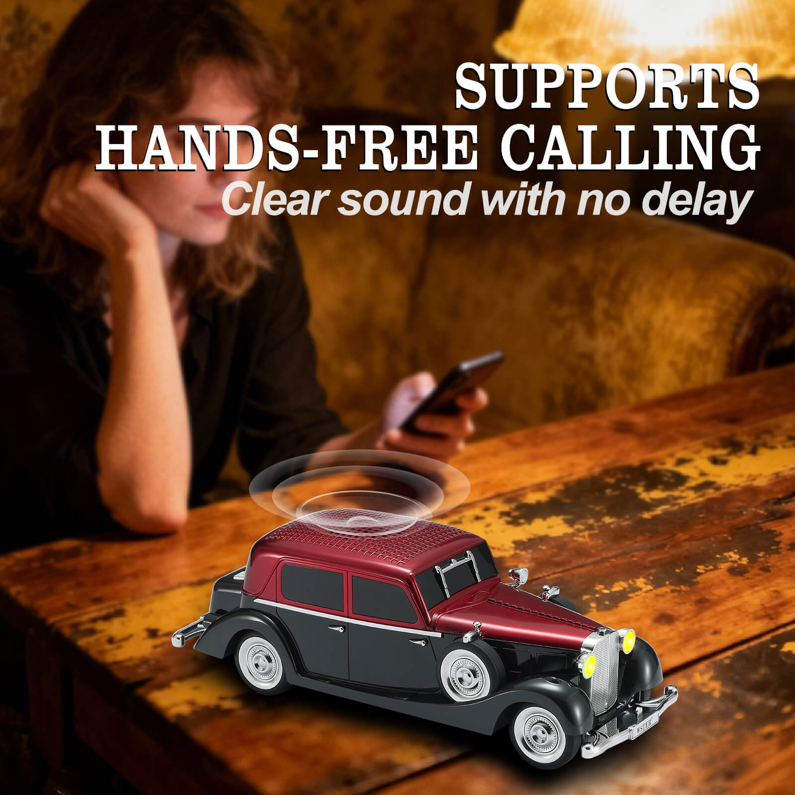 WSTER WS - 1934 Retro Classic Car Bluetooth Replica Speaker – Wireless HD Sound with FM Radio,TWS Stereo,LED Party Lights,Built - in Microphone Hands - Free Call, Surprise Portable Gift for Party Use - WSTER
