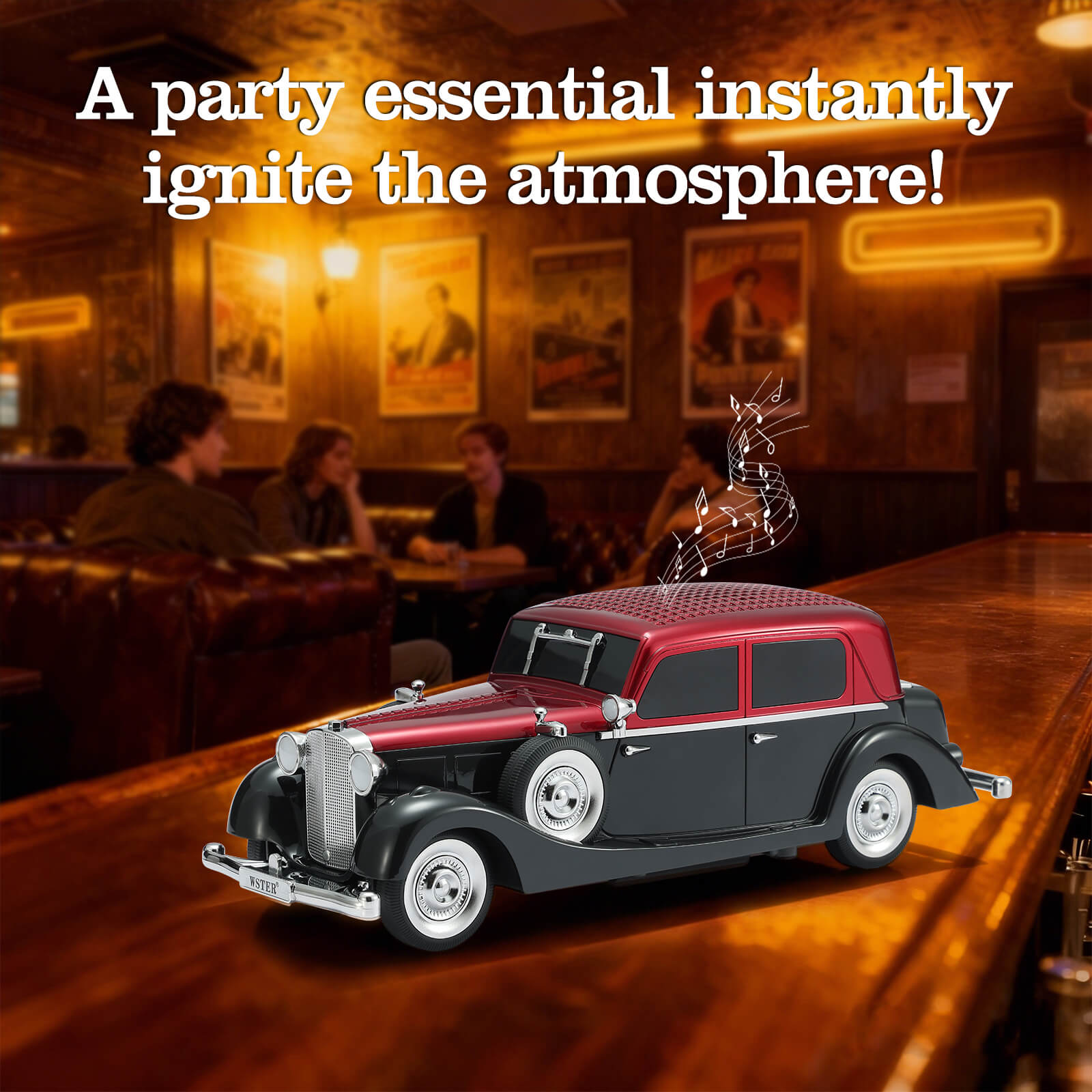 WSTER WS - 1934 Retro Classic Car Bluetooth Replica Speaker – Wireless HD Sound with FM Radio,TWS Stereo,LED Party Lights,Built - in Microphone Hands - Free Call, Surprise Portable Gift for Party Use - WSTER