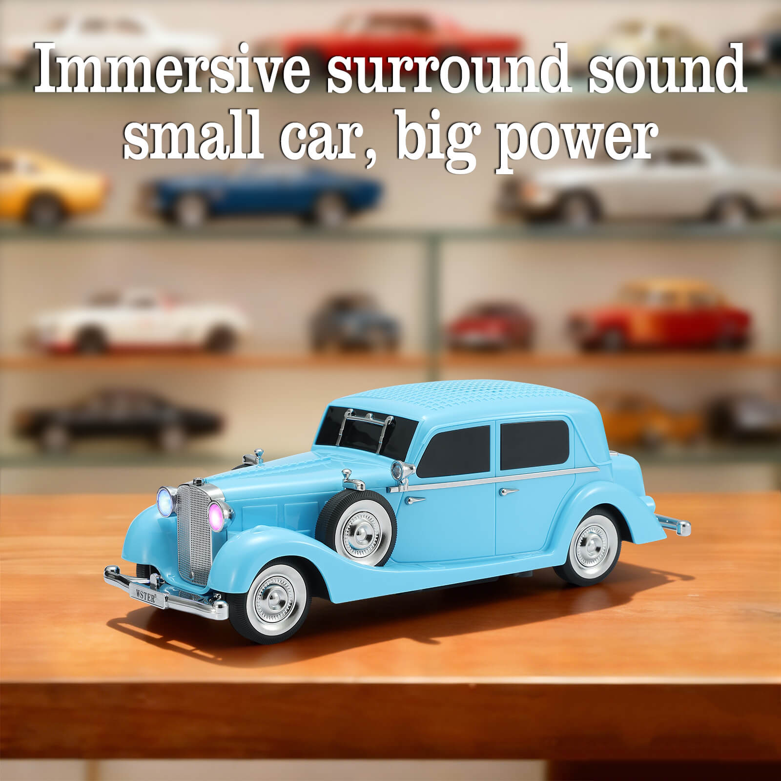 WSTER WS - 1934 Retro Classic Car Bluetooth Replica Speaker – Wireless HD Sound with FM Radio,TWS Stereo,LED Party Lights,Built - in Microphone Hands - Free Call, Surprise Portable Gift for Party Use - WSTER