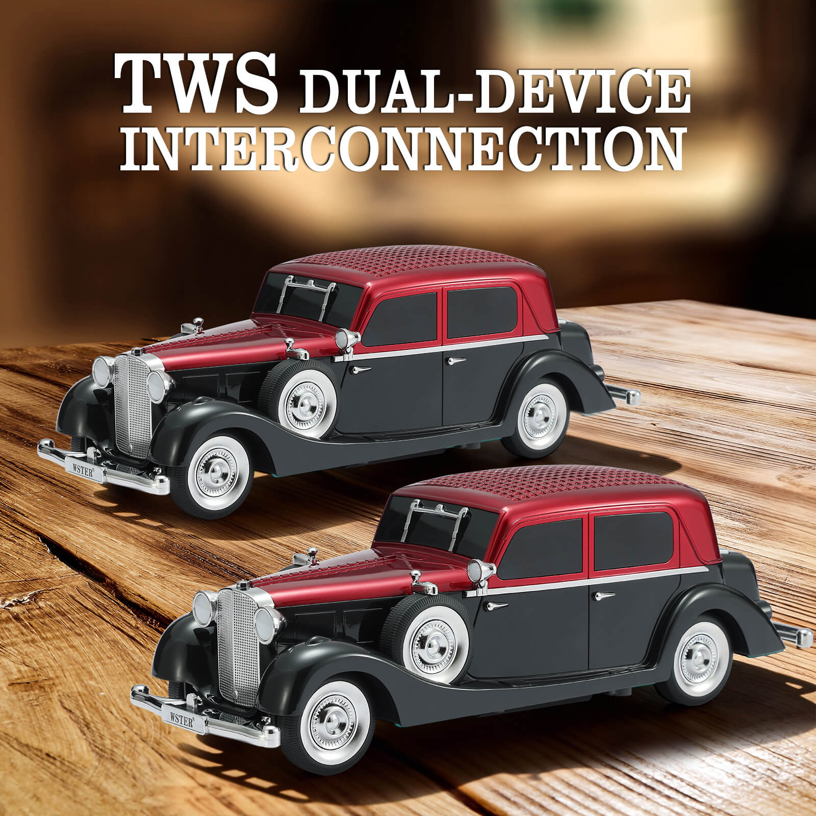 WSTER WS - 1934 Retro Classic Car Bluetooth Replica Speaker – Wireless HD Sound with FM Radio,TWS Stereo,LED Party Lights,Built - in Microphone Hands - Free Call, Surprise Portable Gift for Party Use - WSTER