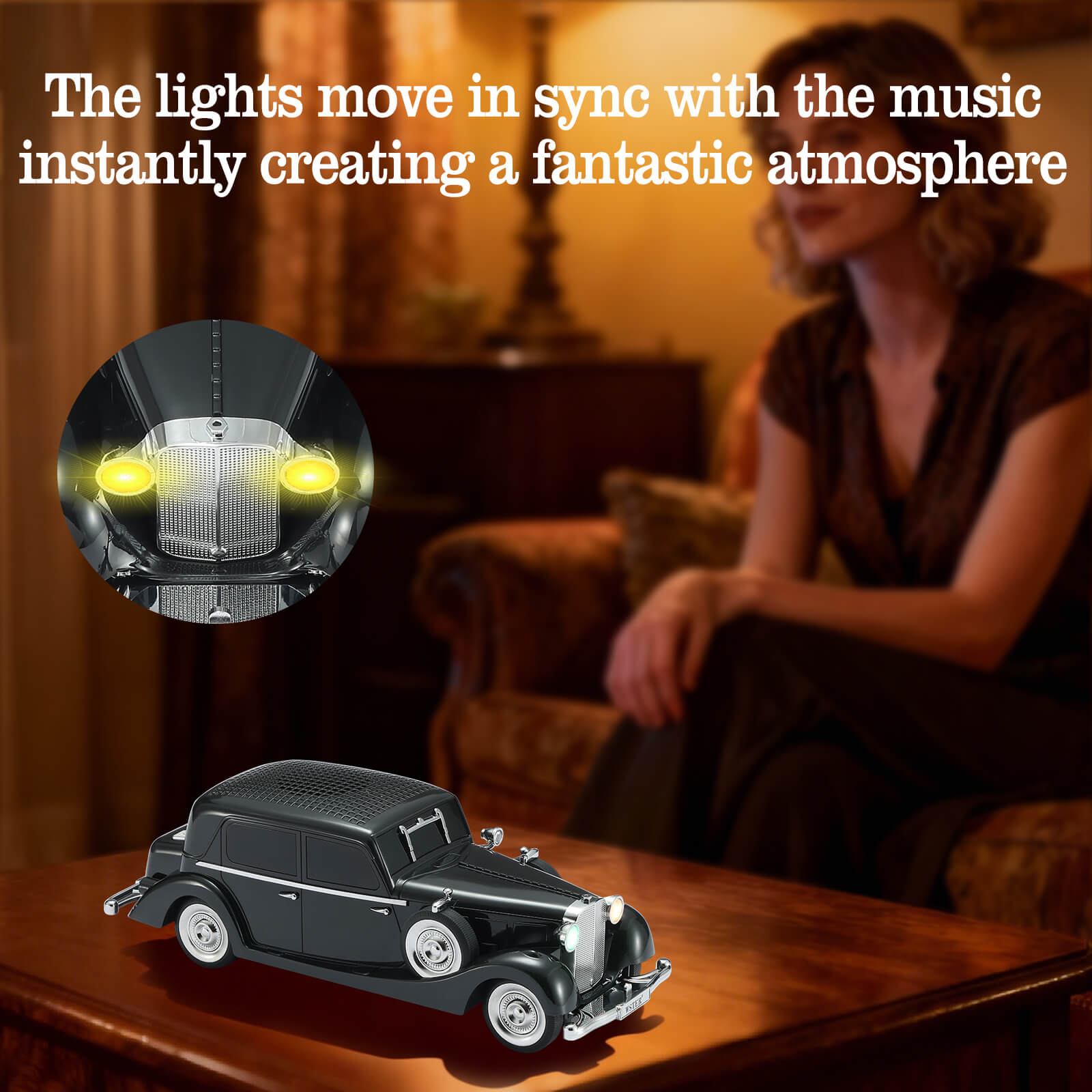 WSTER WS - 1934 Retro Classic Car Bluetooth Replica Speaker – Wireless HD Sound with FM Radio,TWS Stereo,LED Party Lights,Built - in Microphone Hands - Free Call, Surprise Portable Gift for Party Use - WSTER