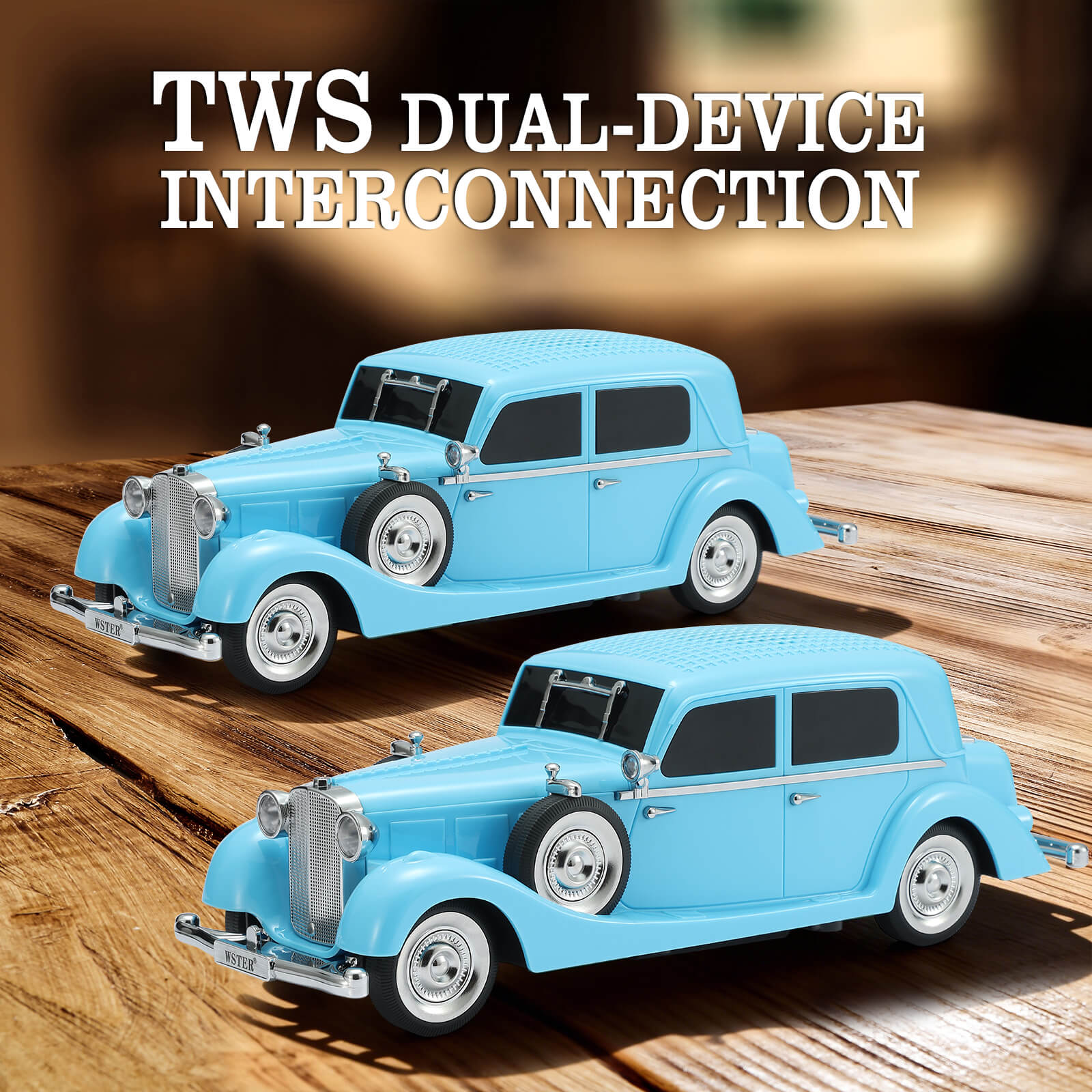 WSTER WS - 1934 Retro Classic Car Bluetooth Replica Speaker – Wireless HD Sound with FM Radio,TWS Stereo,LED Party Lights,Built - in Microphone Hands - Free Call, Surprise Portable Gift for Party Use - WSTER