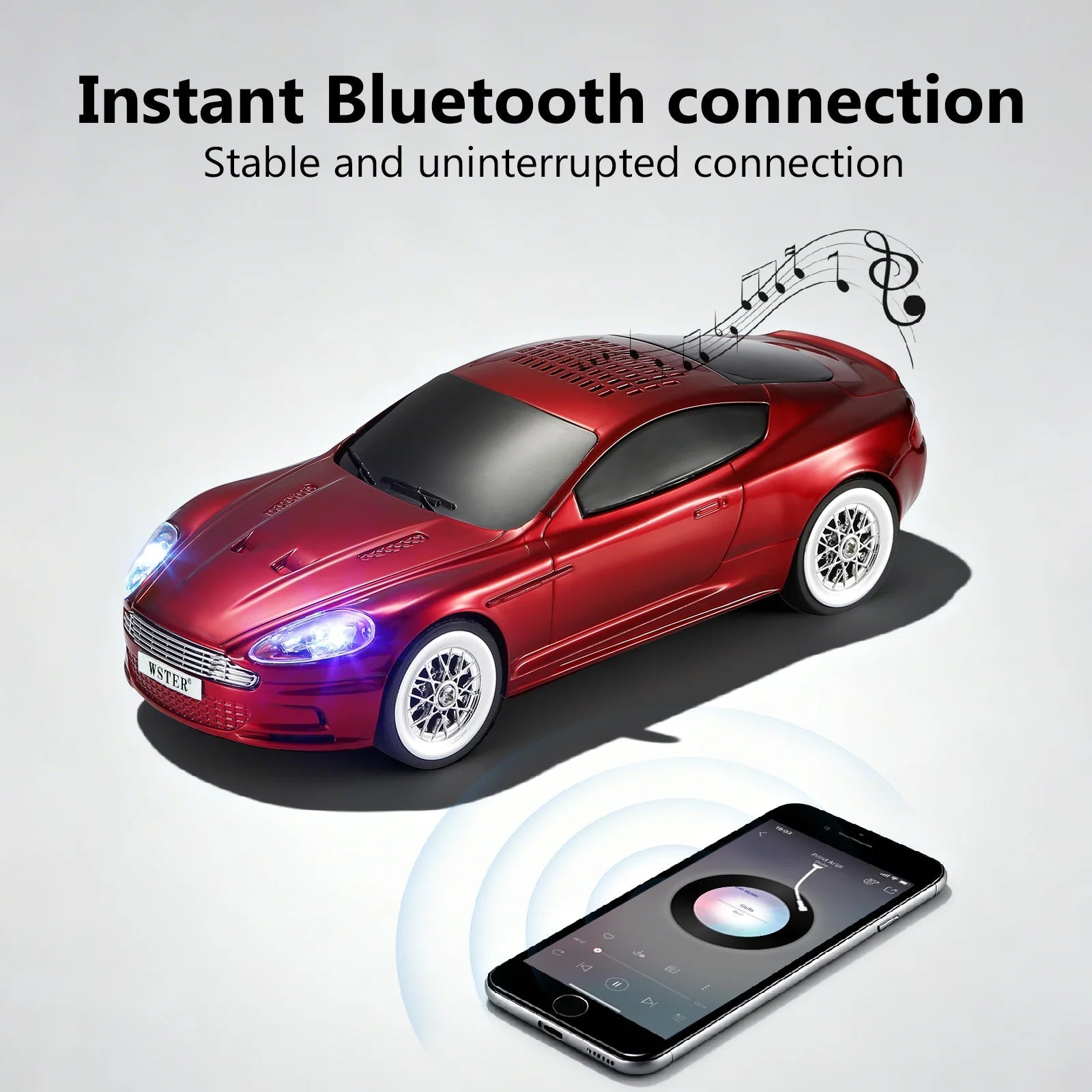 WSTER WS - 593 Grand Touring Sports Car Replica Bluetooth Speaker, LED Party Light, Portable Wireless Audio, TWS Pairing, FM Radio, TF Playback, Hands - Free Calling, Wonderful Choice for Kids - WSTER