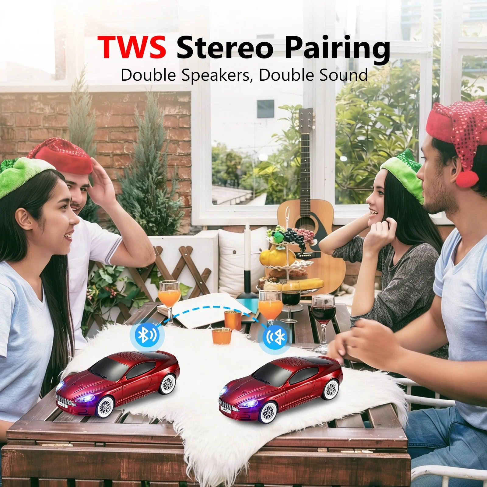 WSTER WS - 593 Grand Touring Sports Car Replica Bluetooth Speaker, LED Party Light, Portable Wireless Audio, TWS Pairing, FM Radio, TF Playback, Hands - Free Calling, Wonderful Choice for Kids - WSTER