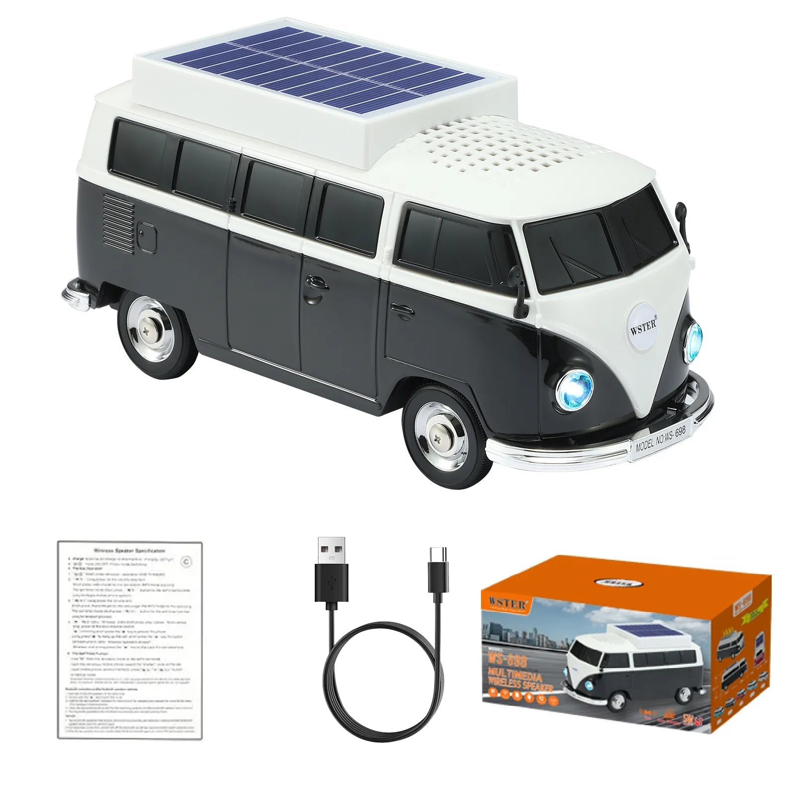 WSTER WS - 698 Retro Minibus Solar Bluetooth Speaker - WSTER