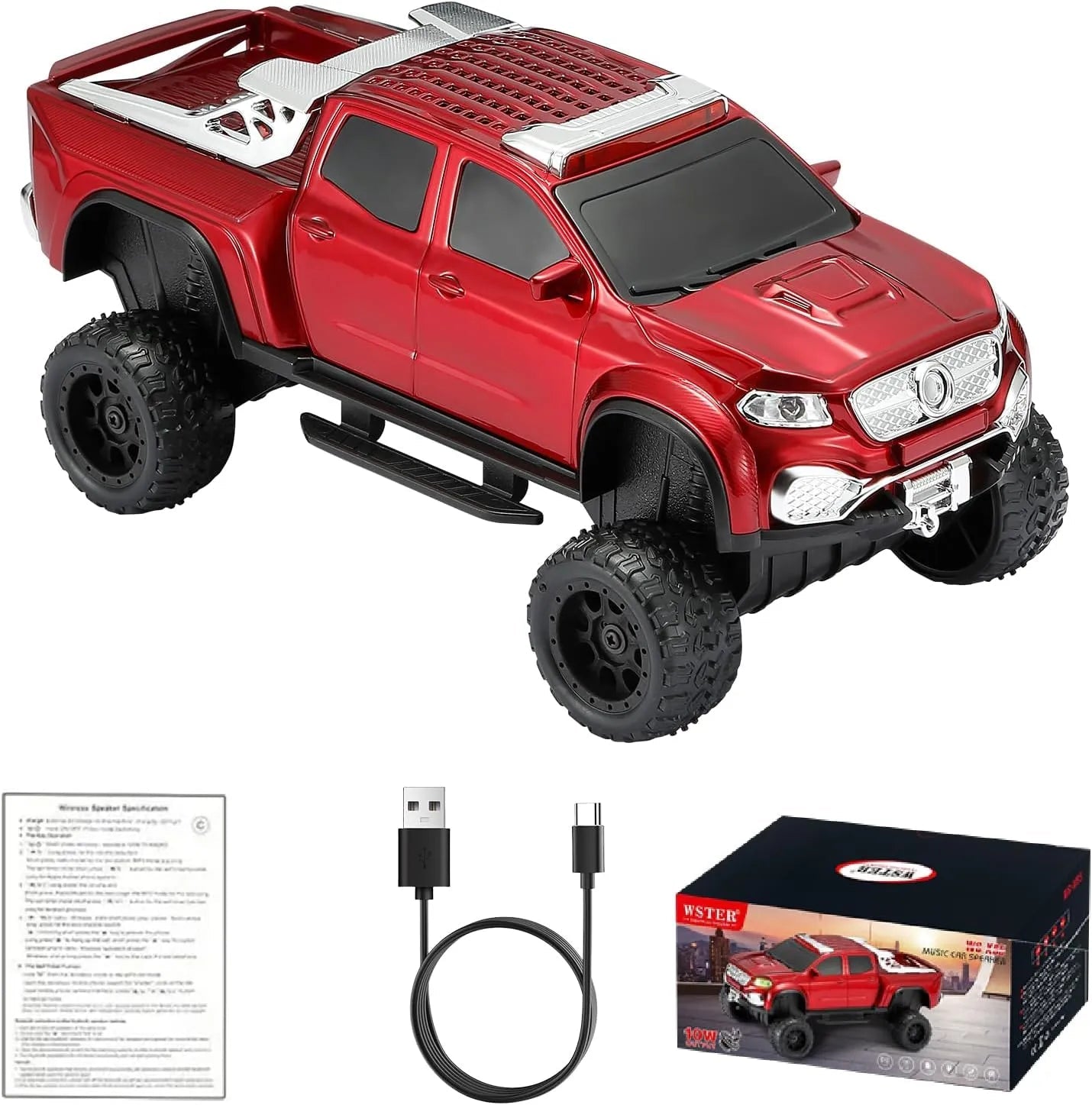WSTER WS - X65 Pickup Truck Replica Bluetooth Speaker – HD Sound, FM Radio, TWS Stereo, LED Party Lights, USB/TF Playback, Built - in Mic – Cool Portable Car Design Speaker for Outdoors & Home - WSTER